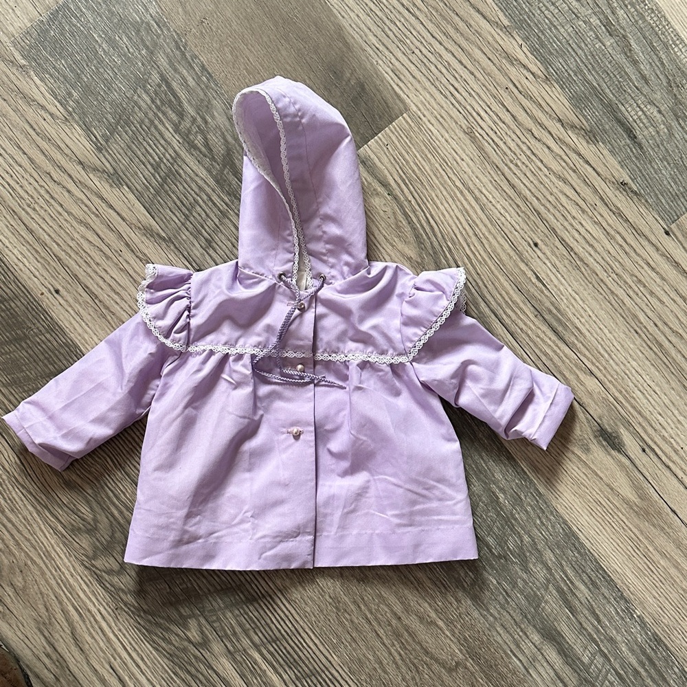 Weather tamer Vintage Lavender‎ lace trim Hooded Jacket girls size 12 months